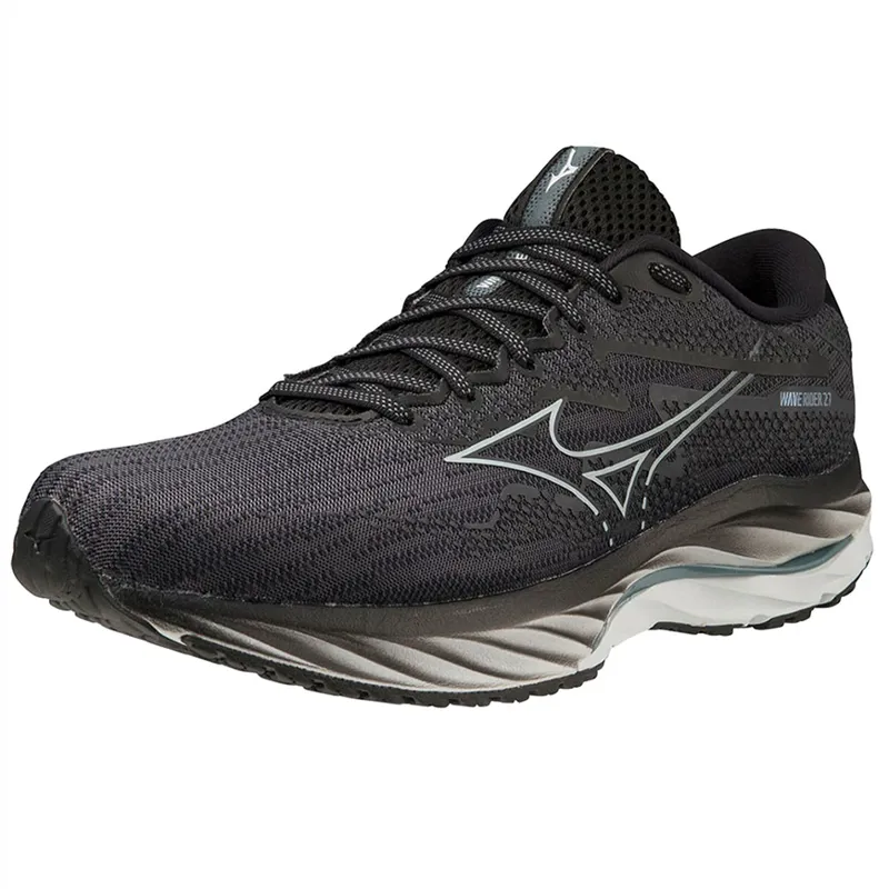 Mizuno Men's Wave Rider 27 2E WIDE -  Ebony/Illusion Blue/Black-3